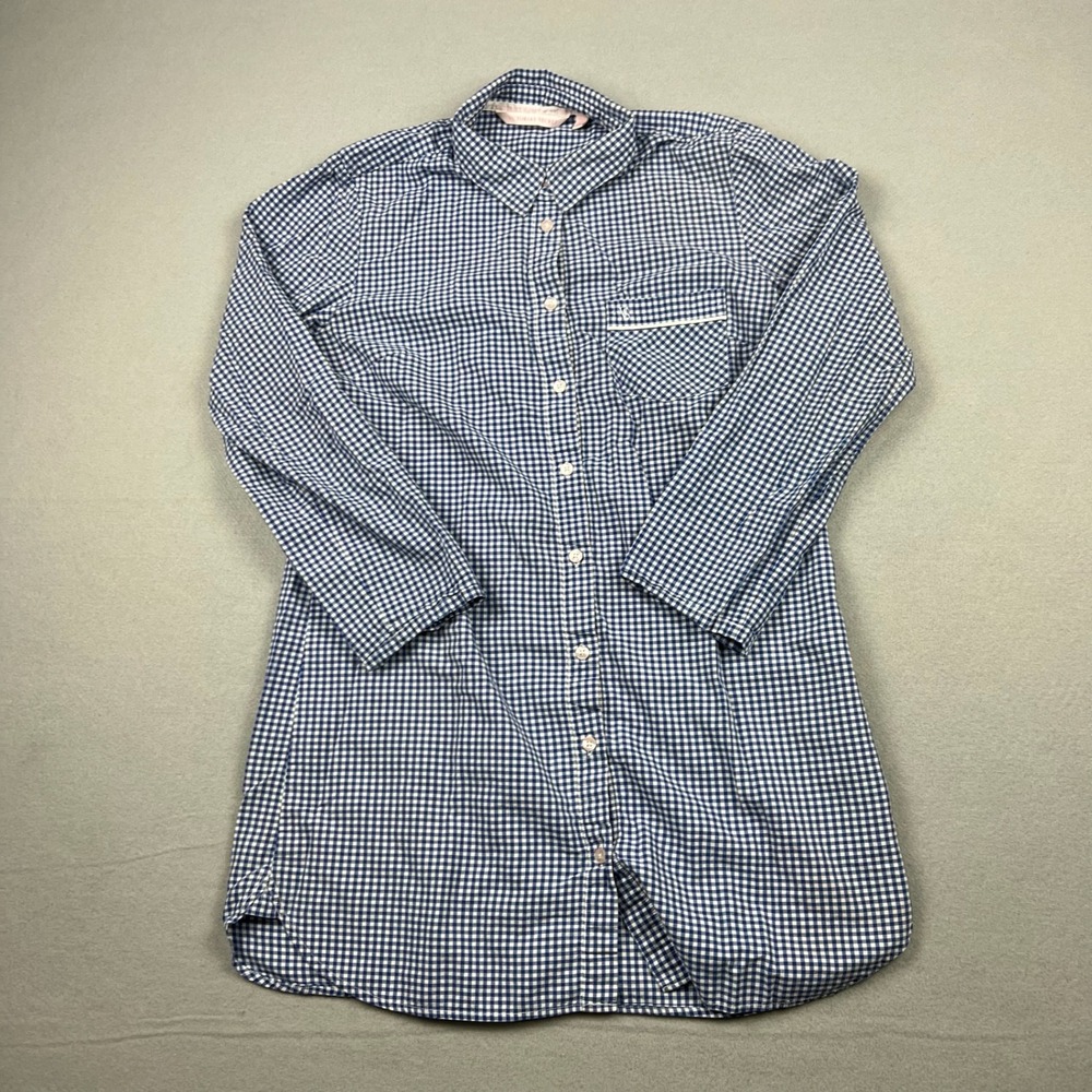 Victoria's Secret Women M Blue Gingham Checkered Button Down Pajama Sleep Shirt